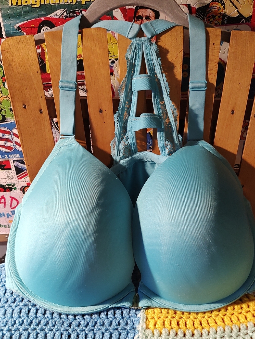Cacique Light Blue Padded Racerback Bra with Strappy Back